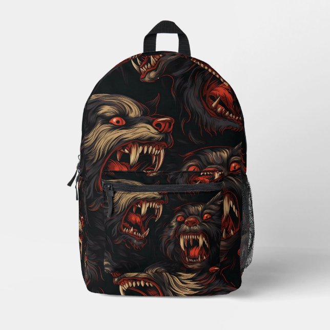 Tiled Werewolf Pattern Printed Backpack (Front)