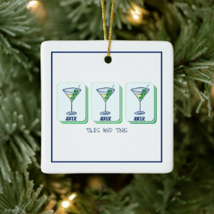Tiles and Tinis Mahjong Martini Personalized Ceramic Ornament