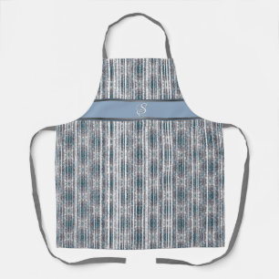 Tiles and White Stripes in Shades of Teal Monogram Apron