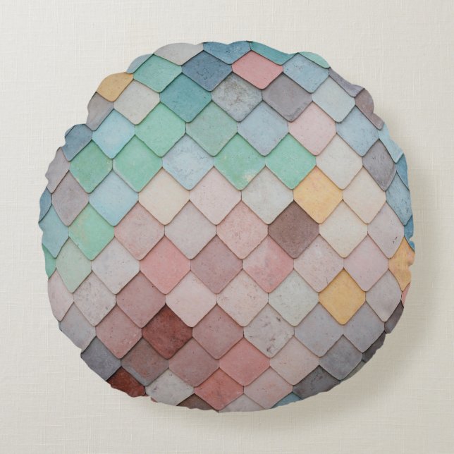 Tiles shapes texture pattern art round pillow (Front)