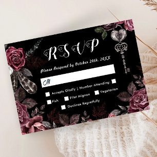 Till Death   Black Gothic Dark Floral Elegant RSVP Card