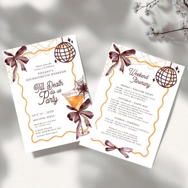 Till Death Bow Cocktail Halloween Bacheloerette Invitation (Creator Uploaded)