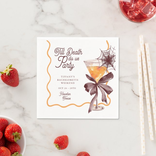 Till Death Bow Cocktail Halloween Bacheloerette Napkin (Insitu)
