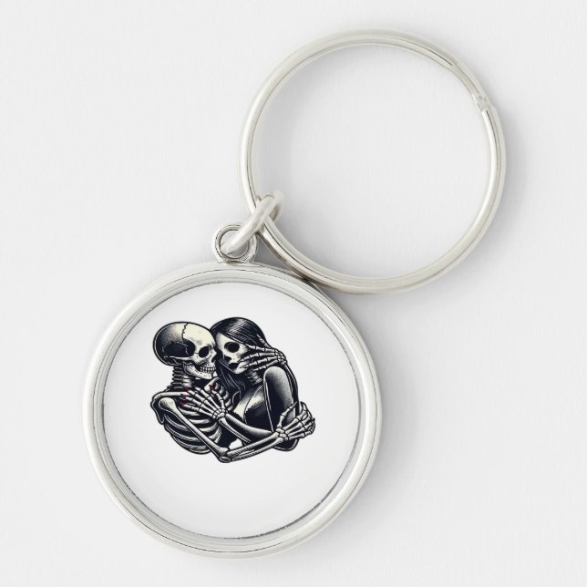 Till Death Do Us - Gothic Skeleton Couple Art Clas Keychain (Front)