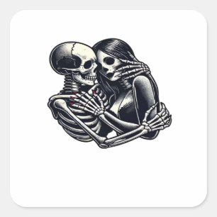 Till Death Do Us - Gothic Skeleton Couple Art Clas Square Sticker