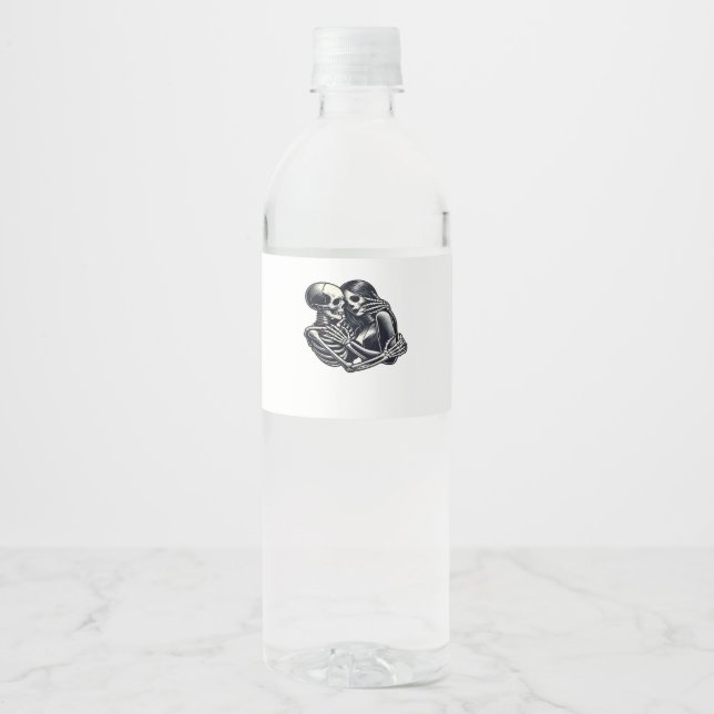 Till Death Do Us - Gothic Skeleton Couple Art Clas Water Bottle Label (Front)