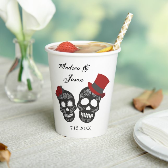 Till Death Do Us Part | Black and Red Wedding Paper Cups (Insitu)