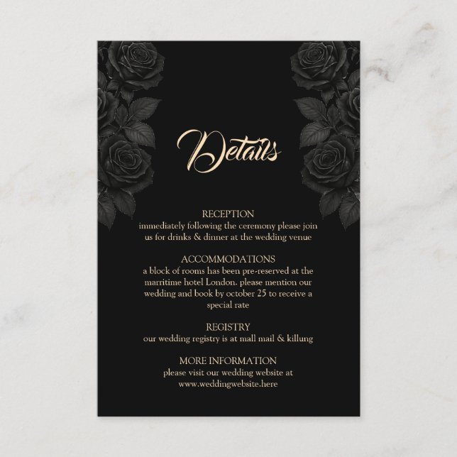 Till Death Do Us Part Black Rose Wedding Details Enclosure Card (Front)