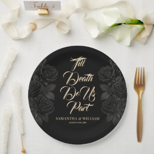 Till Death Do Us Part Black Rose Wedding Paper Plate