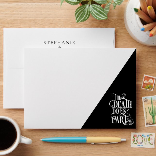 Till Death Do Us Part Black White Wedding Envelope (Desk)