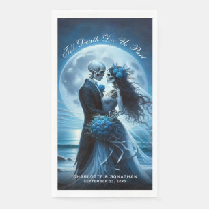 Till Death Do Us Part Blue Skeleton Couple Wedding Napkin