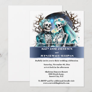 Till death do us part blue white goth wedding invitation