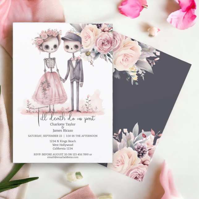 Till death do us part Bride and Groom Invitation (Till death do us part Bride and Groom Invitations from Ricaso. Cute skeleton couple with flowers)