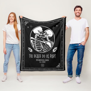 Till Death Do Us Part Custom Date Skeleton Couple Fleece Blanket