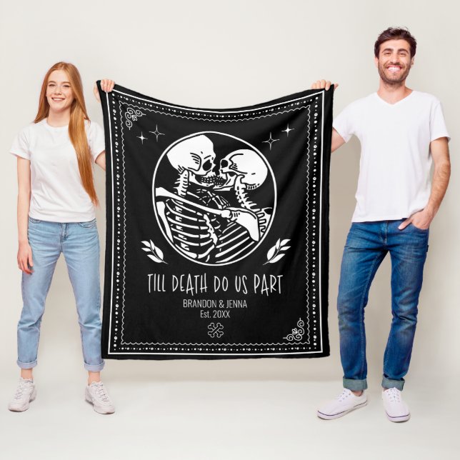 Till Death Do Us Part Custom Date Skeleton Couple Fleece Blanket (In Situ)