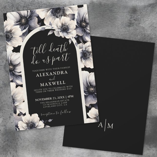 Till Death Do Us Part Elegant Black Floral Wedding Invitation (Till Death Do Us Part Elegant Black Floral Wedding Invitation)
