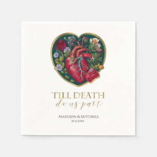 Till Death Do Us Part Goth Heart Halloween Gold Napkin