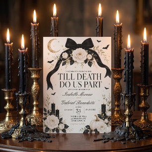 Till Death Do Us Part Gothic Black Bow Halloween Invitation