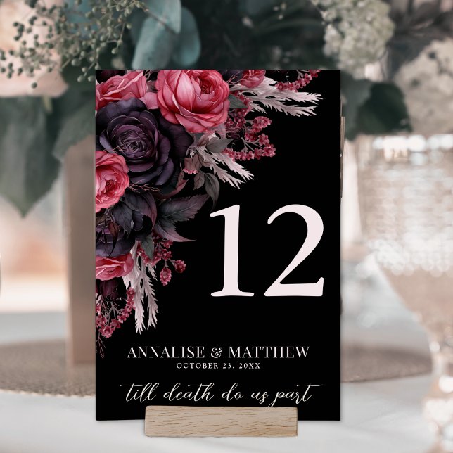 Till Death Do Us Part Gothic Black Floral Wedding Table Number (Till Death Do Us Part Gothic Black Floral Wedding Table Number)