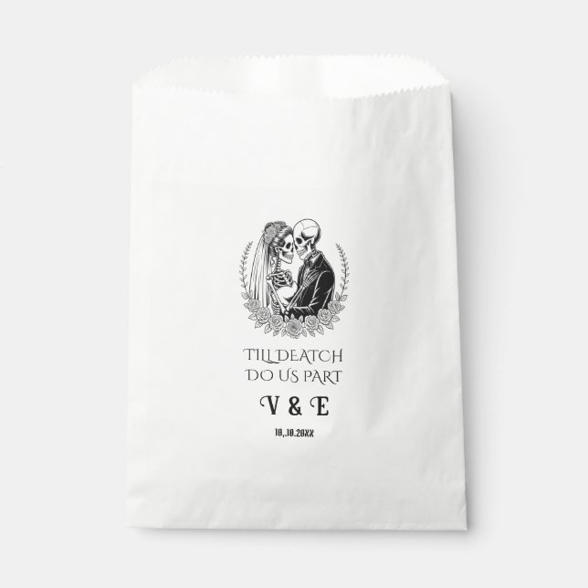 Till Death Do Us Part Gothic Black-White Skeleton Favour Bag (Front)
