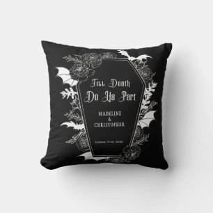 Till Death Do Us Part Gothic Floral Black Wedding Throw Pillow