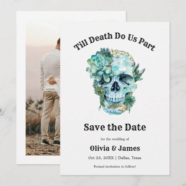 Till Death Do Us Part Gothic Halloween Wedding  Save The Date (Front/Back)