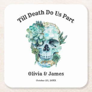 Till Death Do Us Part Gothic Halloween Wedding  Square Paper Coaster