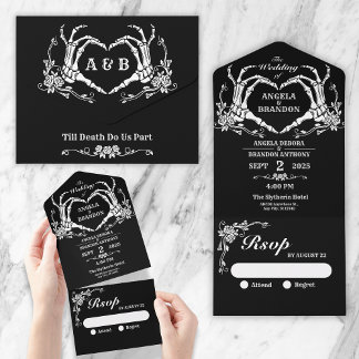 Till Death do us part gothic skeleton wedding All In One Invitation