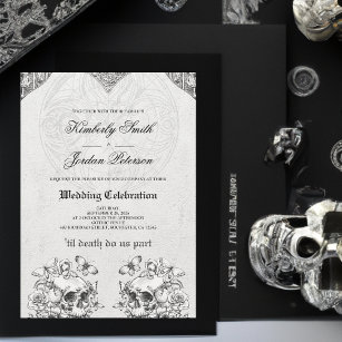 Till Death Do us Part Gothic Wedding Black & White Invitation
