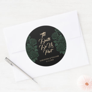Till Death Do Us Part Green Rose Modern Wedding Classic Round Sticker