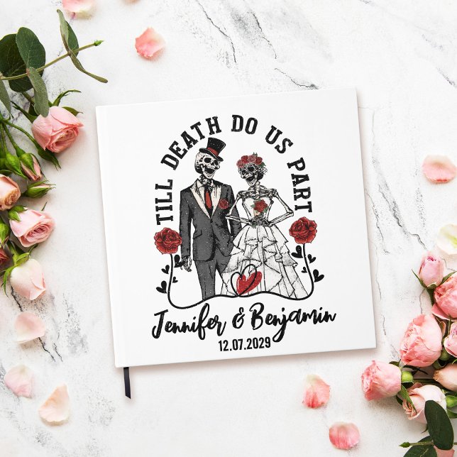Till Death Do Us Part Halloween Mariage Livre d'in (White wedding guest book with skeletons - till death do us part)