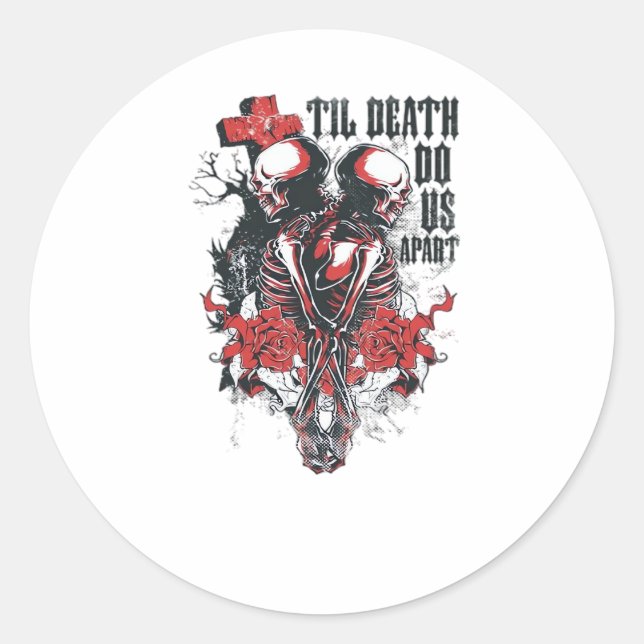 Till Death Do Us Part – Minimalist Skeleton Art Fo Classic Round Sticker (Front)