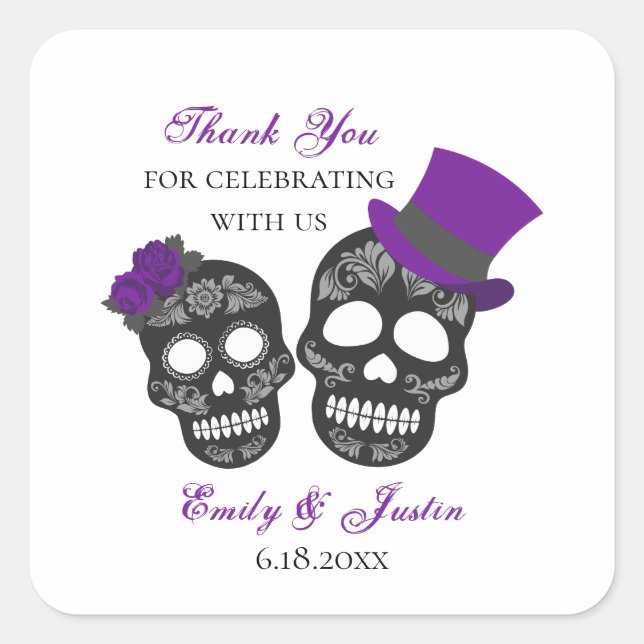 Till Death Do Us Part | Purple Wedding Favour Square Sticker (Front)