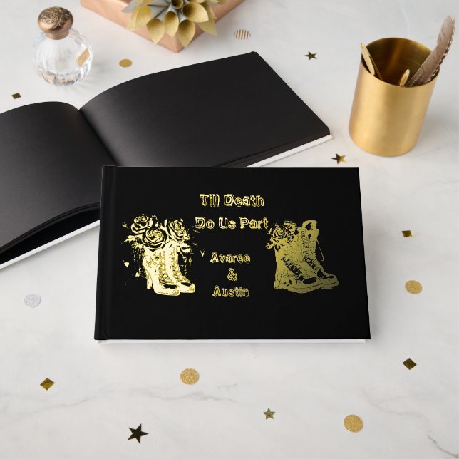 Till Death Do Us Part Shoes Boots Gold Foil Weddin Guest Book (Front Open)
