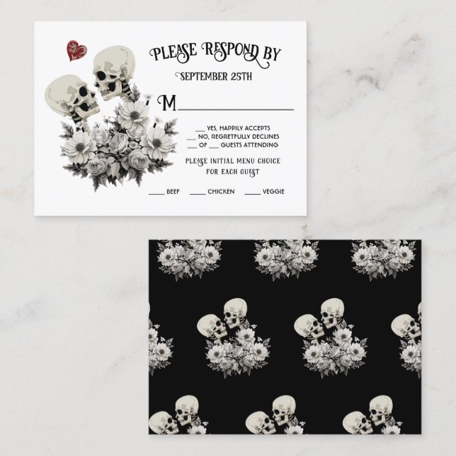 Till death do us Part Skeleton Couple Floral RSVP Business Card (Front/Back)