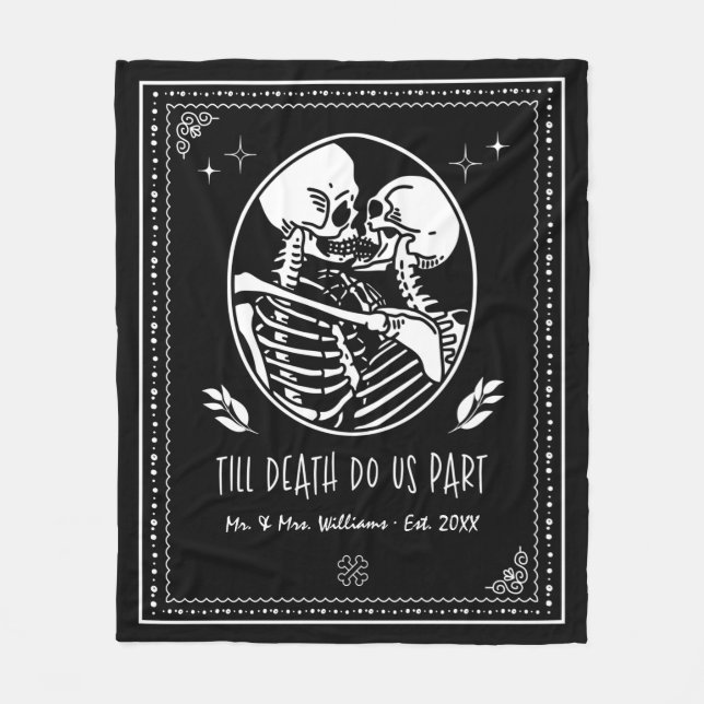 Till Death Do Us Part Skeleton Couple Personalized Fleece Blanket (Front)