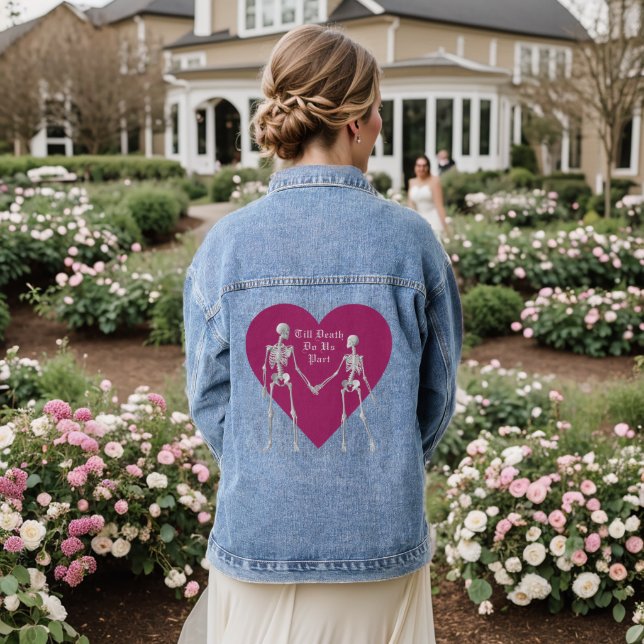 Till Death Do Us Part Skeleton & Purple Heart Denim Jacket (Wedding Back)