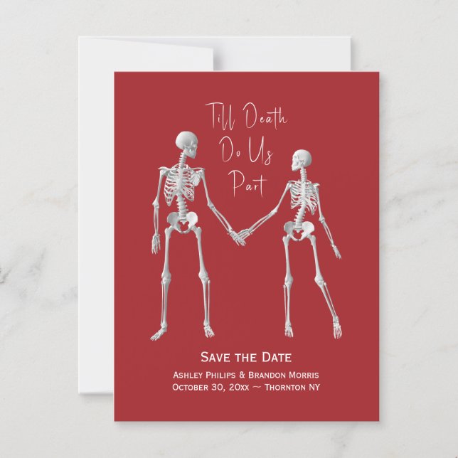 Till Death Do Us Part Skeleton Red Save The Date Magnetic Invitation (Front)
