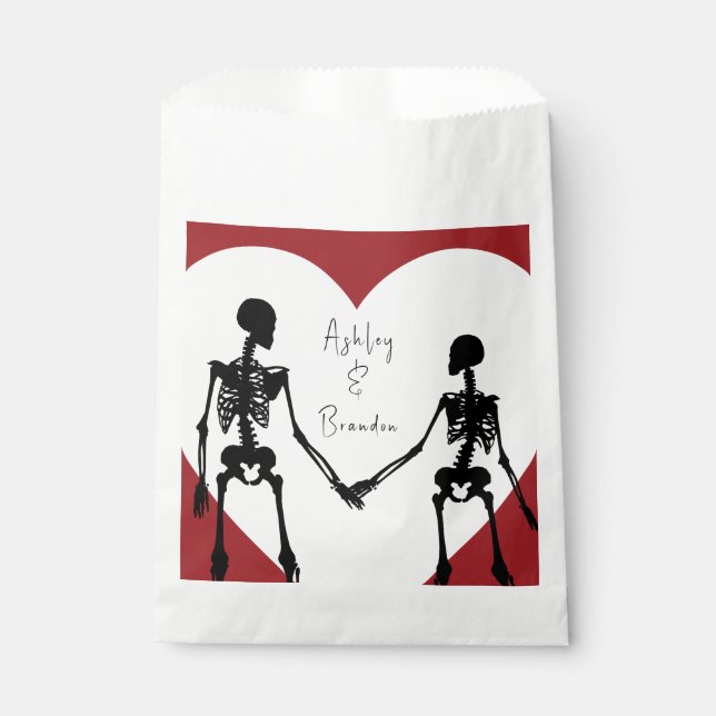 Till Death Do Us Part Skeleton Wedding Red Favour Bag (Front)