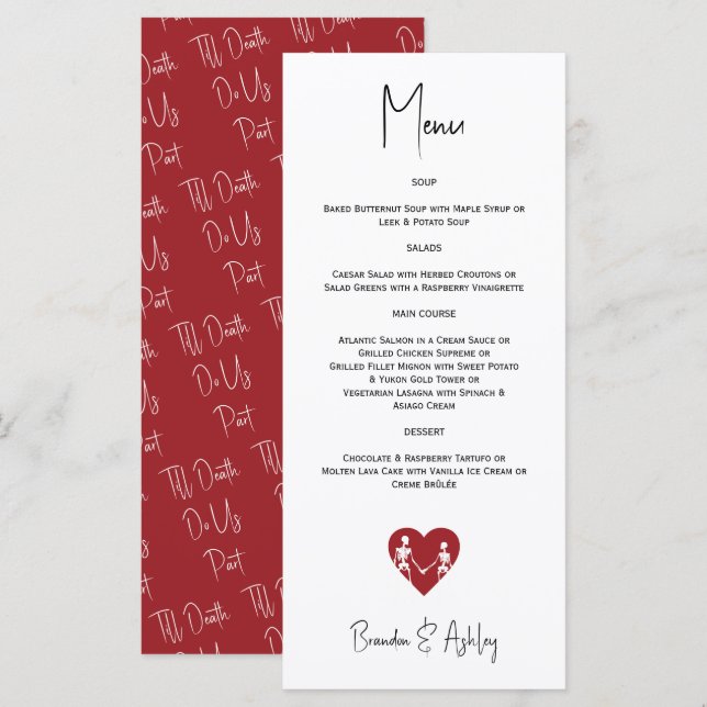  Till Death Do Us Part Skeleton Wedding Red Menu (Front/Back)