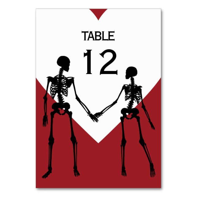 Till Death Do Us Part Skeleton Wedding Red Table Number (Front)