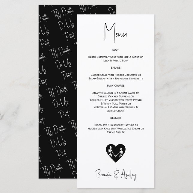  Till Death Do Us Part Skeleton Wedding White Menu (Front/Back)
