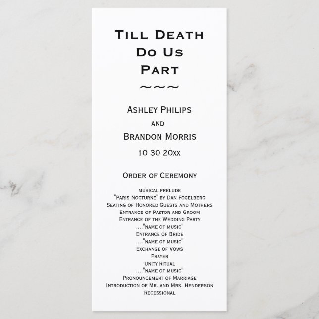 Till Death Do Us Part Skeleton Wedding White  Program (Front)