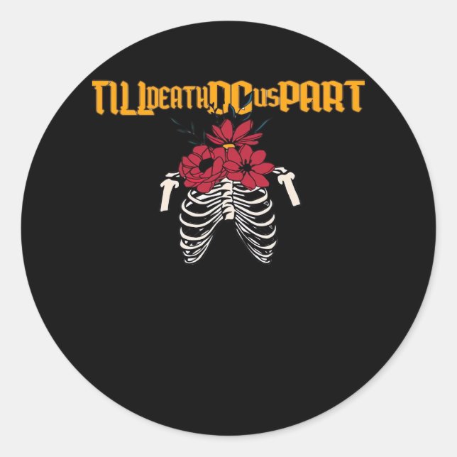 Till Death Do Us Part Skeleton With Red Flowers Cl Classic Round Sticker (Front)