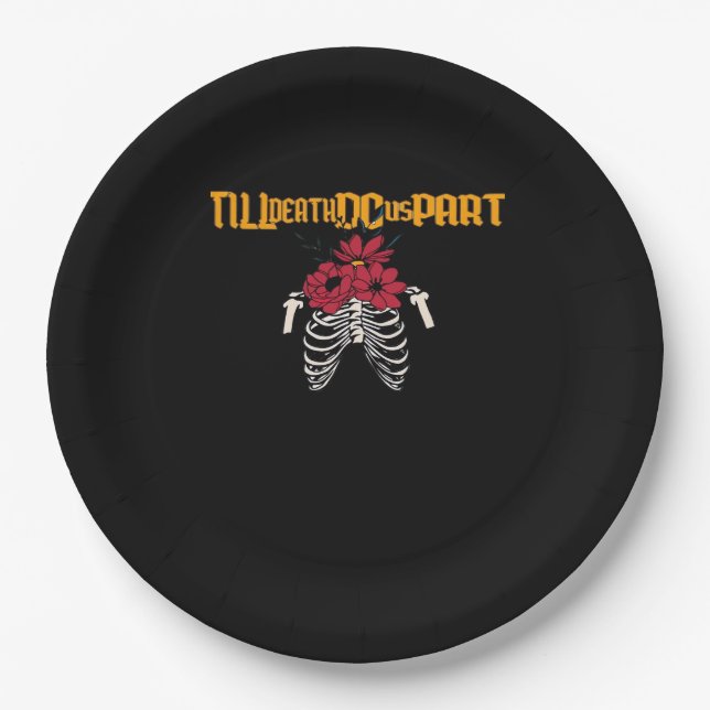 Till Death Do Us Part Skeleton With Red Flowers Cl Paper Plate (Front)