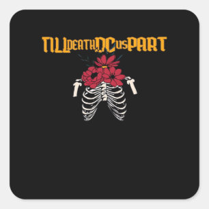 Till Death Do Us Part Skeleton With Red Flowers Cl Square Sticker