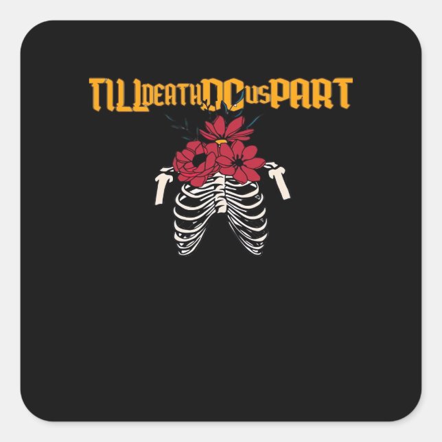 Till Death Do Us Part Skeleton With Red Flowers Cl Square Sticker (Front)