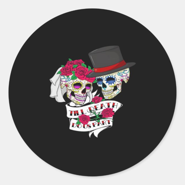 Till Death Do Us Part Skull Classic Round Sticker (Front)