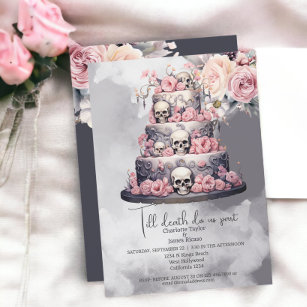 Till death do us part skull wedding cake invitation