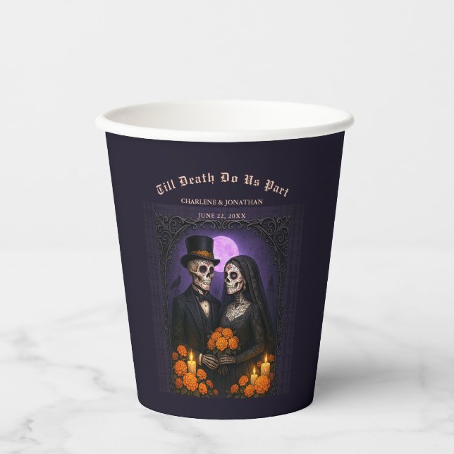 Till Death Do Us Part Sugar Skull Couple Wedding Paper Cups (Front)